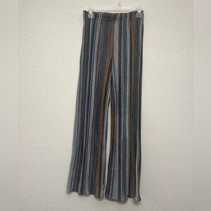 Striped Wide Leg Knit Pants in Blue and Brown